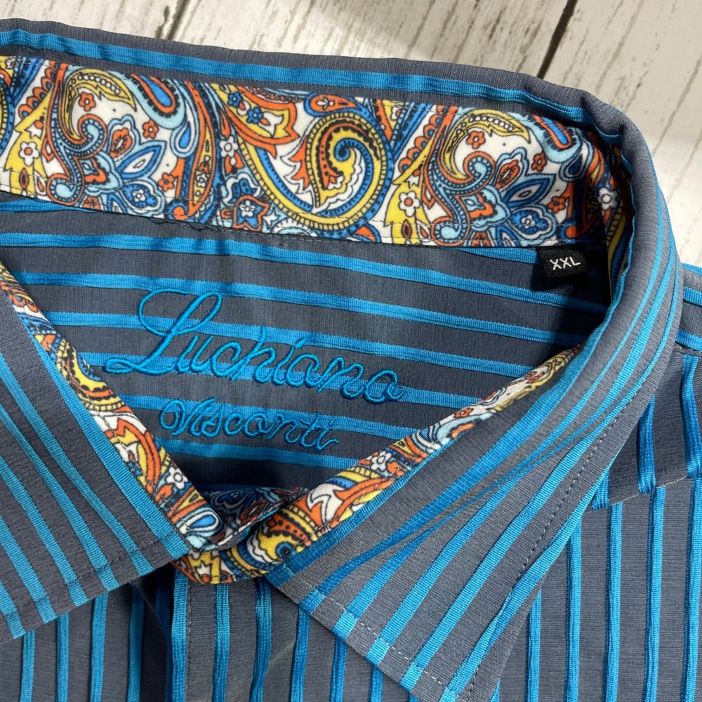 Luchiano Visconti Shirt Men's XXL Button Down Striped Paisley Flip Cuff NWT - Picture 4 of 11